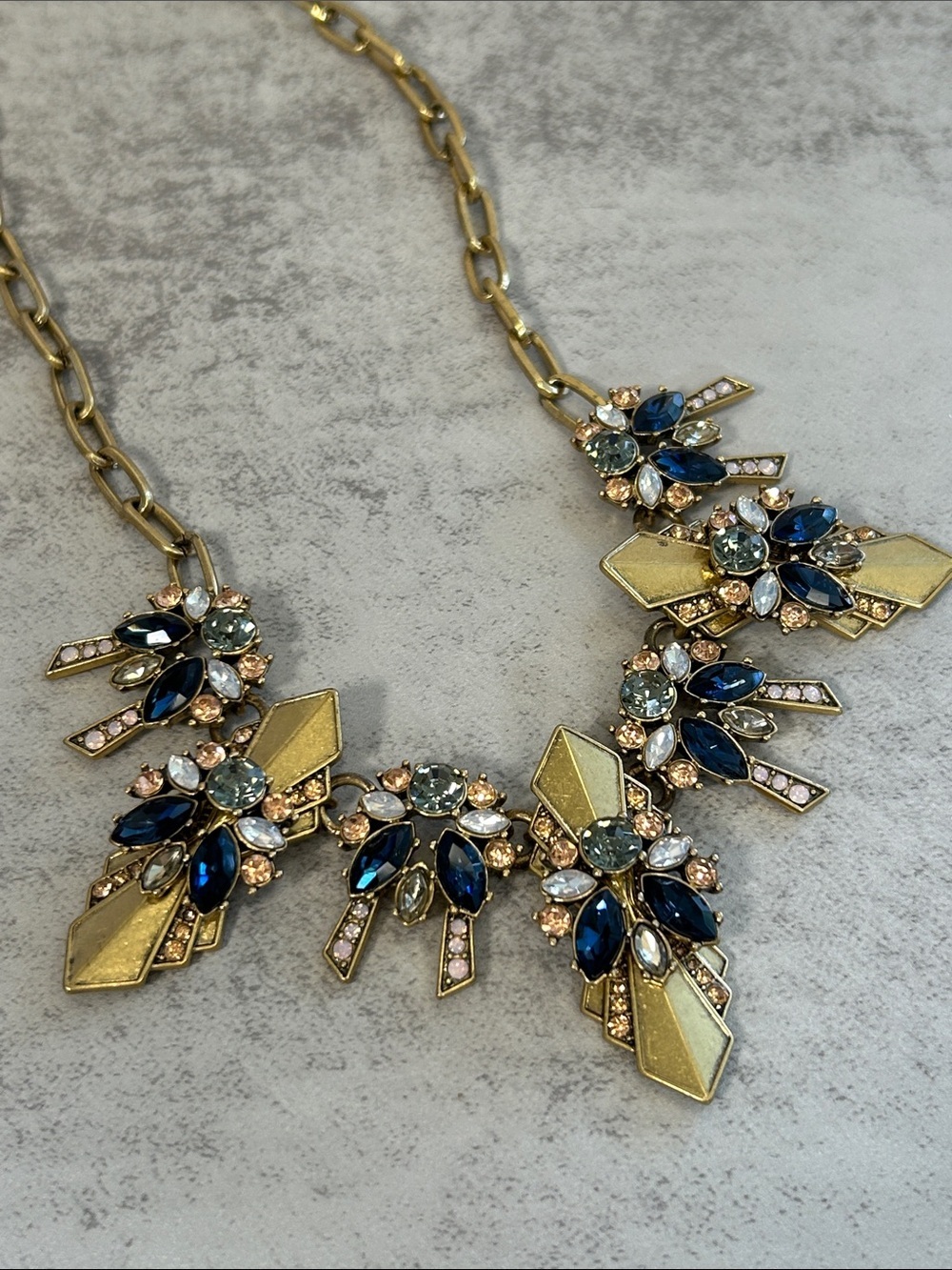 J.Crew Statement Gold-Tone Necklace with Navy and Champagne Crystals
